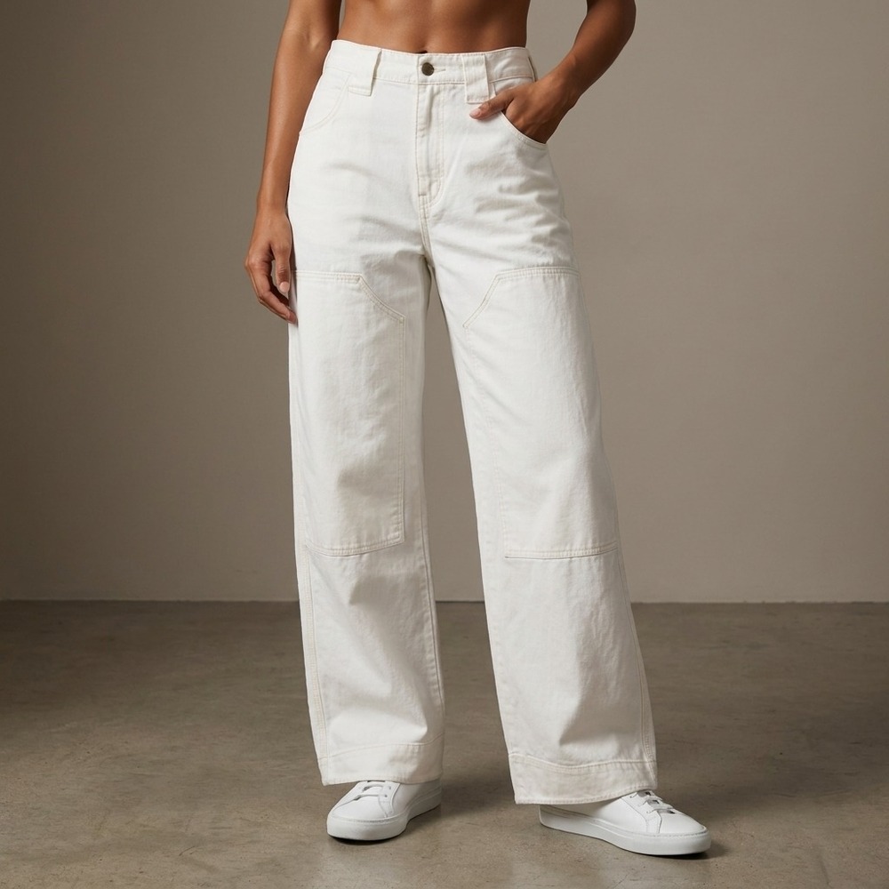 PILCRO Women Utility Wide Leg Pants 30 White Cotton Stretch Workwear OB1985539